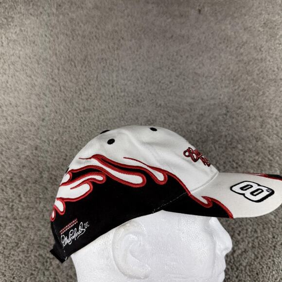 Budweiser Racing Hat Cap Strap Back Mens White NASCAR Racing Flames Dale Jr 8 - Picture 6 of 10